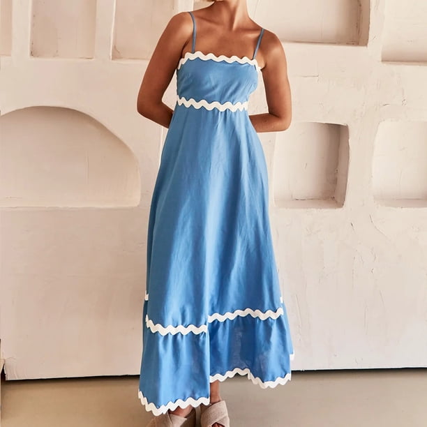 casual comfy maxi dress Patlollav Womens Maxi Dress,Women's Casual Comfortable Color Sexy Top Chest Mid-length Dress Neck Dress, Size: Medium, White