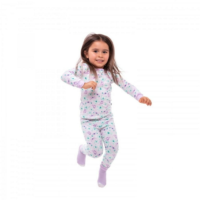 Sleep On It Infant/Toddler Girls Vibrant Butterflies Snug Fit 2-Piece Pajama  Sleep Set with Matching Socks - Purple, 12M 
