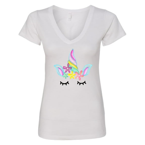 Inktastic Unicorn Face Women's V-Neck T-Shirt
