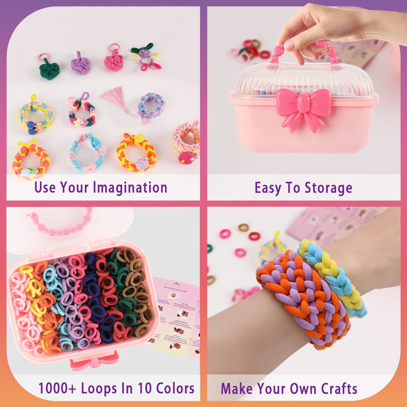 CandWuom Rubber Band Bracelet Making Kit for Girls Gift, Weaving Loom Rainbow Bracelet Kit, Birthday Gifts for Kids 6 7 9 10 11 13 Year Old, 1000+ Elastic Cloth Loops