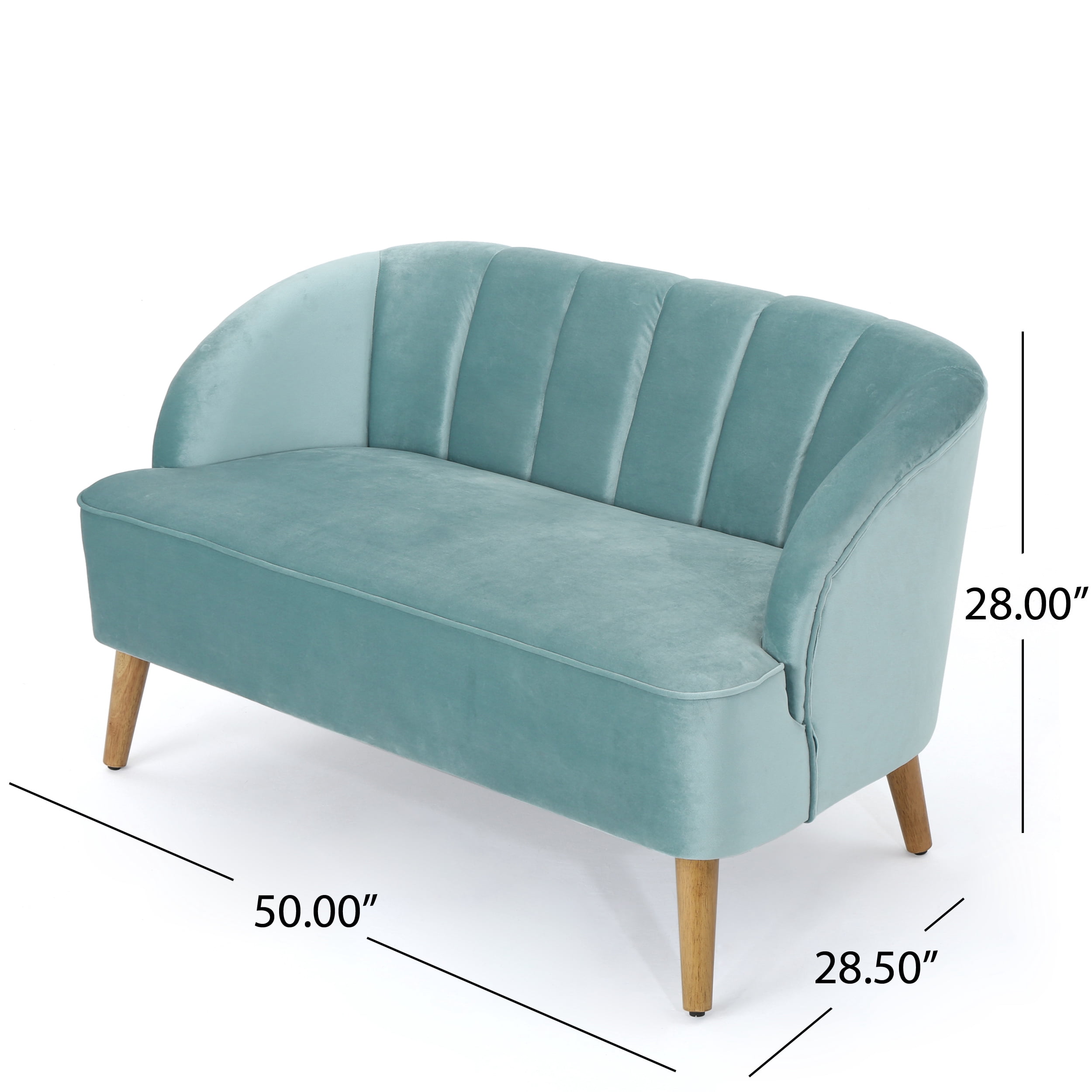 Noble House Albert Modern Velvet Scalloped Loveseat, Seafoam Blue