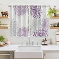 thumbnail image 2 of Purple White Kitchen Curtains 63 Inch Length, Abstract Grey Chrysanthemum Flower Floral Grommet Top Bedroom Living Room Curtains, Light Filtering Cafe Curtain Drapes 2 Panels Set 104''x63'', 2 of 9