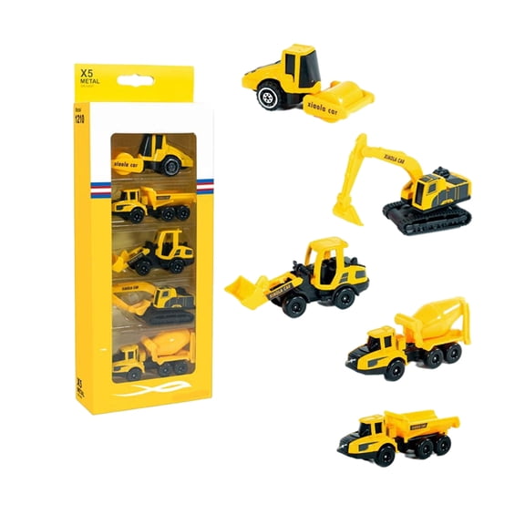 FEOLGEHLY 5Pcs Diecast Construction Vehicle Toy Set - Mini Model Construction Vehicle Toy Set for Boys Girls Age 1-3 4 5 6 7 Years, Durable Educational Gift Christmas Stocking Stuffers for Kids