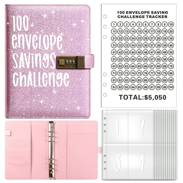 100EnvelopeChallenge Libro de ahorro de dinero con sobres de hojas sueltas de macarrones de colores mágicos para parejas