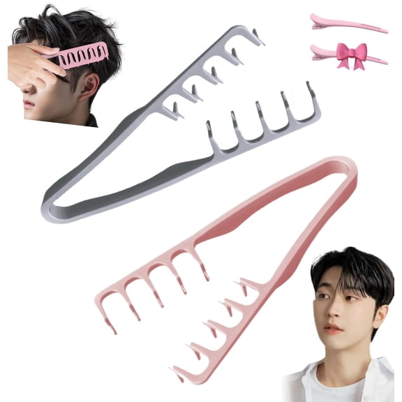 2 Pcs Texture Comb, Voluminous Wide-Toothed Hair Comb, Apparatus Maximum Lift Roots Volume Tool, Barber Wide Fine-Toothed Dual-Purpose Set, ABS Plastic with Textured Grip Tool for Men(gray pink)
