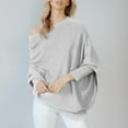 thumbnail image 4 of Gray Womens Sweatshirt Fall Sweaters for Women Asymmetric Draped Jumper Long Batwing Sleeve Off The Shoulder Sweater Slouchy Knit Pullover Fall Clothes for Women, 4 of 6