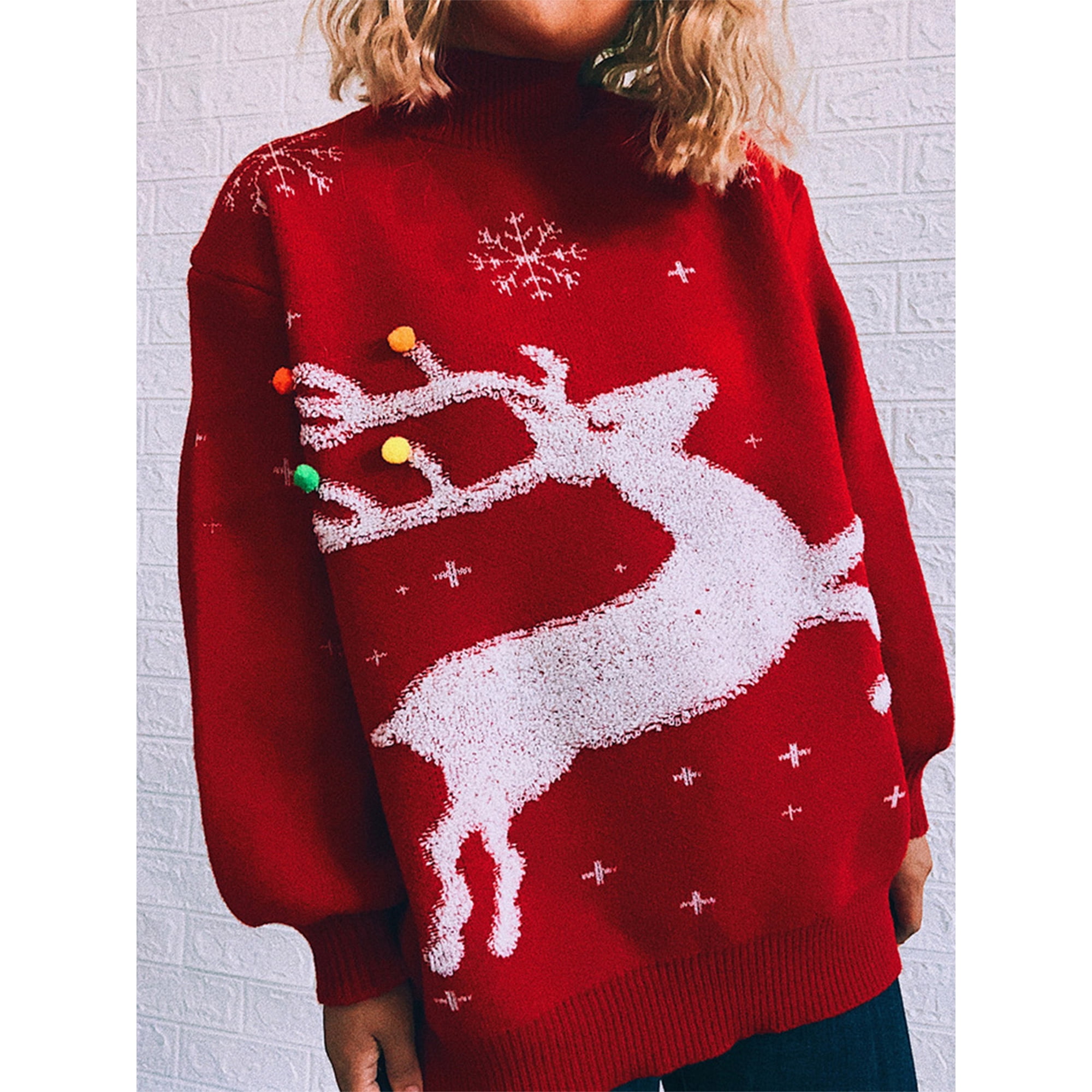 Nituyy Chandail de Noel a Manches Longues Pull Hiver Pull a Neige de Cerf