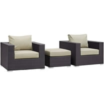 Modern Contemporary Urban Design Outdoor Patio Balcony Three PCS Sofa Set, Beige, Rattan