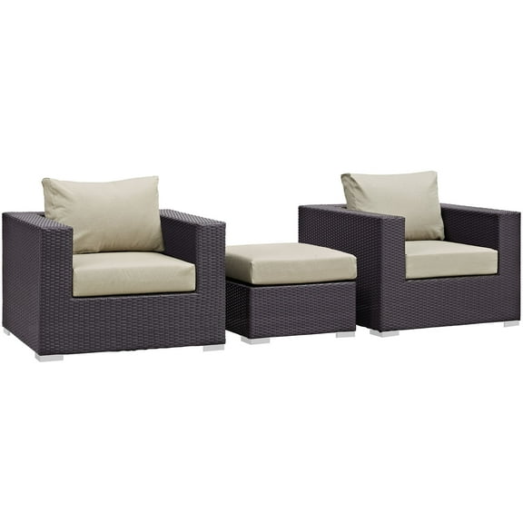 Modern Contemporary Urban Design Outdoor Patio Balcony Three PCS Sofa Set, Beige, Rattan