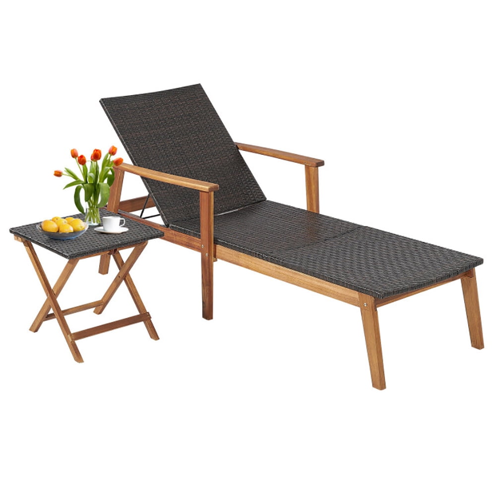Aimee Lii 2 Pieces Patio Chaise Lounge and Table Set with 4-Level Adjustable Backrest, Patio Loungers