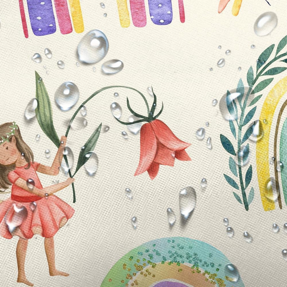 Kids Shower Curtain, Boho Rainbow Shower Curtain Set for Baby Girls Bathroom, Cute Modern Toddler Fairy Fabric Shower Curtain Restroom Bathtub Decor Accessories with Hooks 72X 72 inch