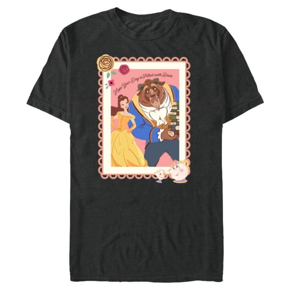 Disney Princess Belle Beast Valentines Day Filled with Roses - Short Sleeve Blended T-Shirt for Adults - Customized-Dark Heather