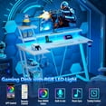 thumbnail image 4 of 39 Inch White Gaming Desk with LED Lights & Power Outlet, Small Gaming Computer Desk with Storage Shelves, L Shaped Gamer Workstations with Monitor Stand for Bedroom, 4 of 14