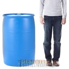 Baytec Containers 55 Gallon Blue Heavy Duty HDPE Plastic Water Barrel