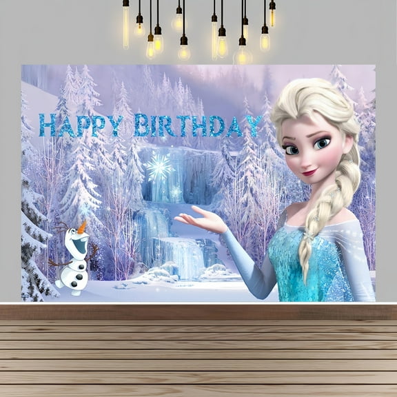 Frozen Happy Birthday Anime Cartoon Theme Backdrops Banner Birthday Party Decor Supplies(5x3ft)