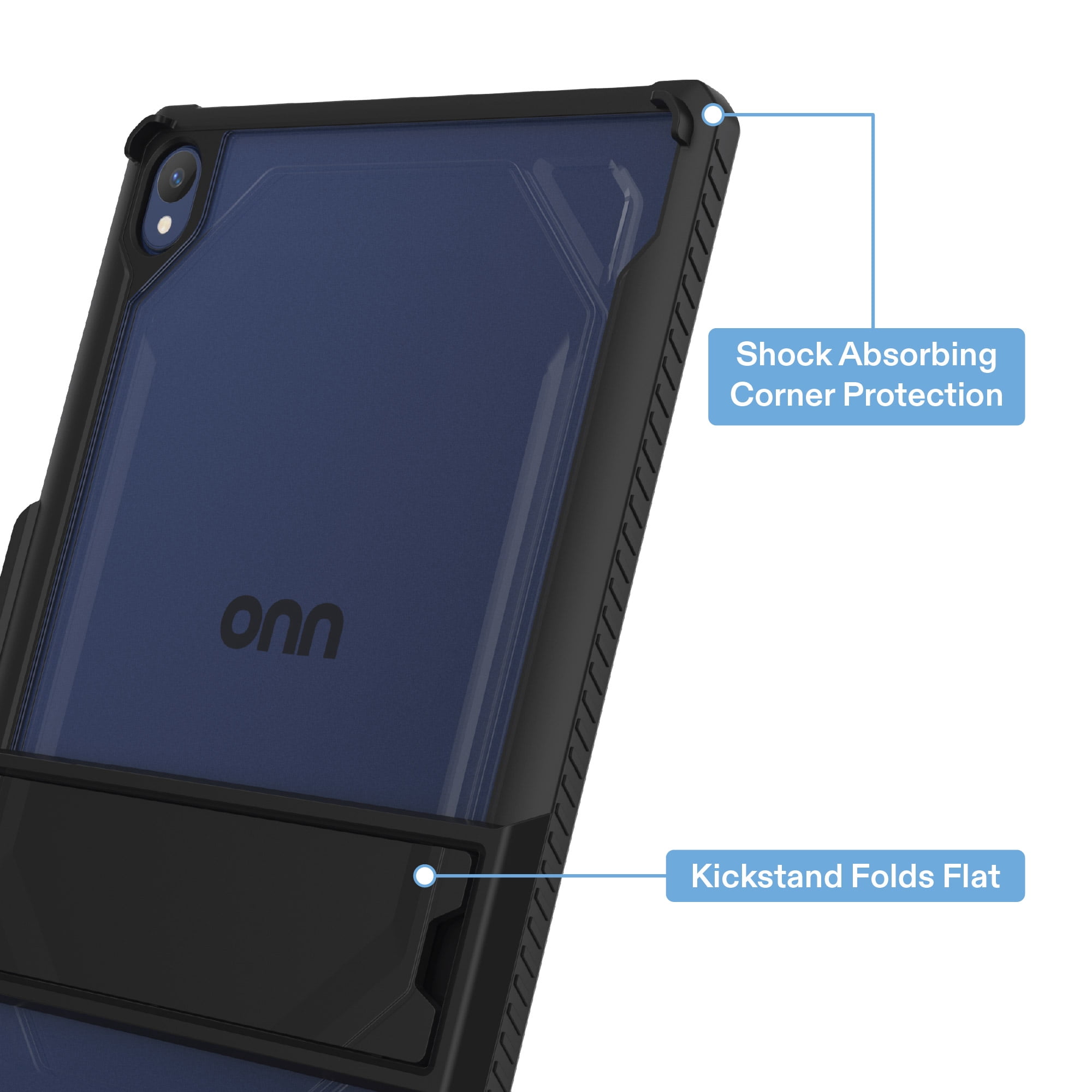 onn Slim Rugged Tablet Case with Kickstand for onn 11" Tablet (2026 Model) - Black/Clear