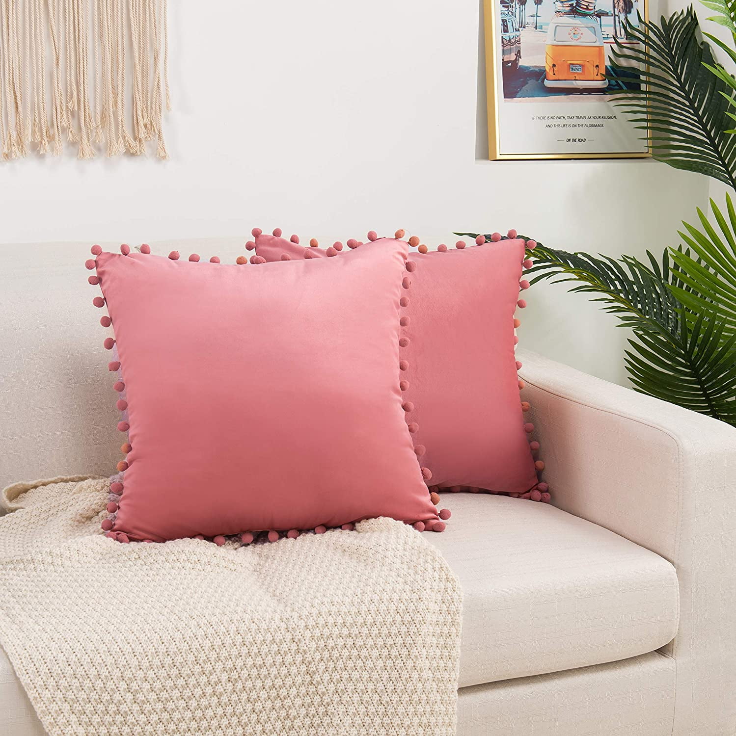 17'' Pink Geometric Velvet Pillow Case Cushion Cover Bedroom Sofa Car Art Deco 