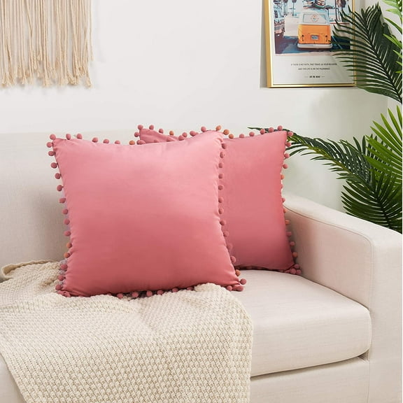 Velvet Soft Solid Decorative Square Throw Pillow Covers 20 x 20 Inch Dusty Rose Pink