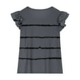 thumbnail image 4 of Spazoro Toddler Girls T-shirts, Summer Casual Crewneck Striped Ruffle Sleeve Tops Dark Gray Size 3-14T, 4 of 8