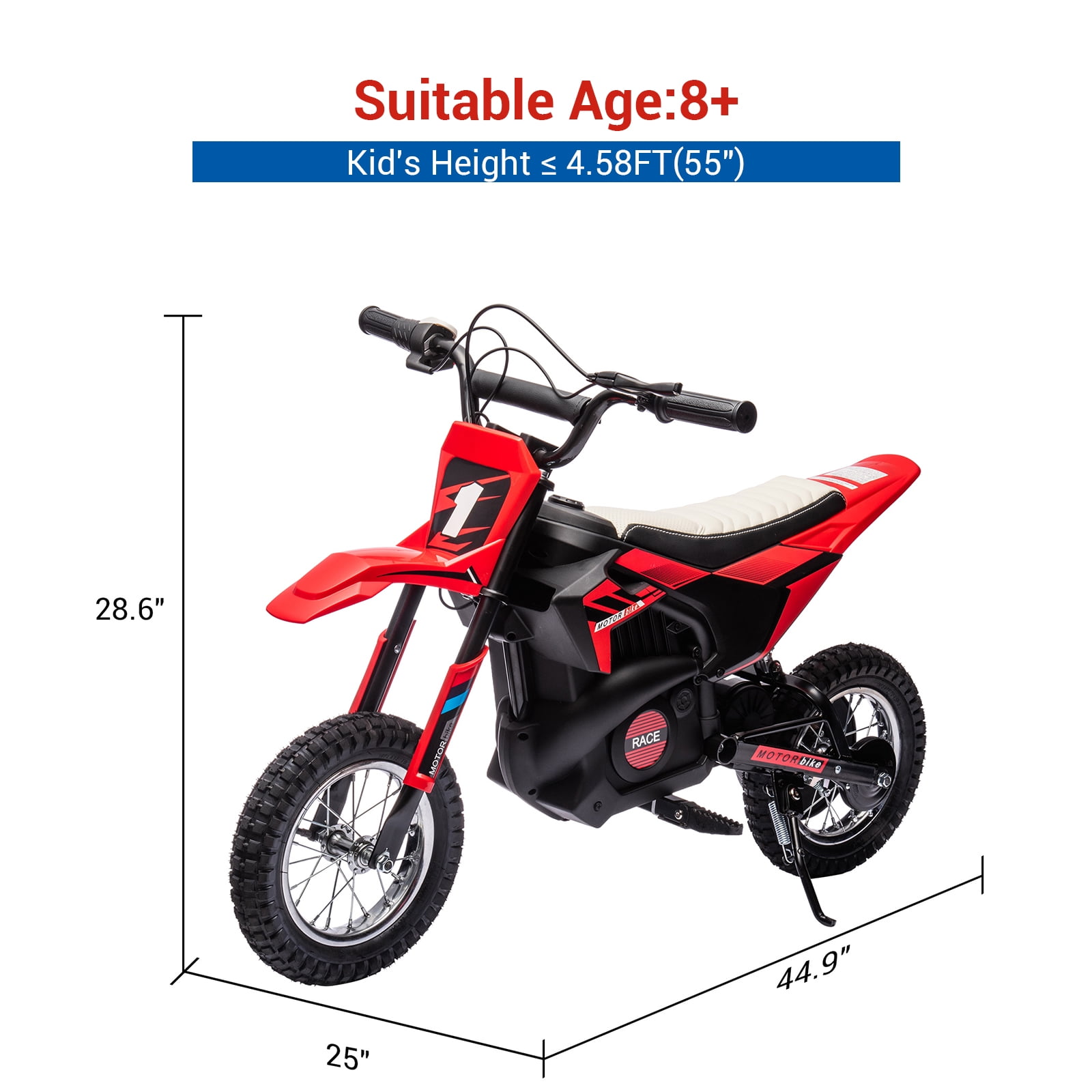 24V Electric Dirt Bike for Kids 8-12 Years, 250W Motor Off-Road Motorcycle with 13.6MPH Speed, Air-Filled Tires & Metal Suspension, 139LB Capacity