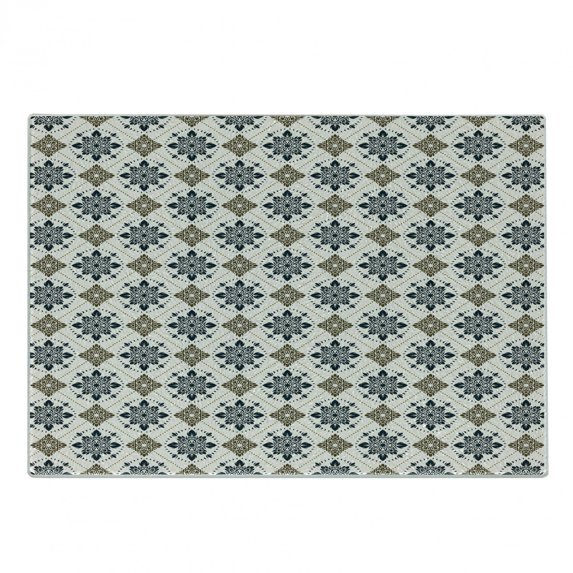 Persian Cutting Board, Retro Boho Welsh Pears with Persian Pickles Traditional Motif Design Print, Decorative Tempered Glass Cutting and Serving Board, Small Size, Brown Blue, by Ambesonne