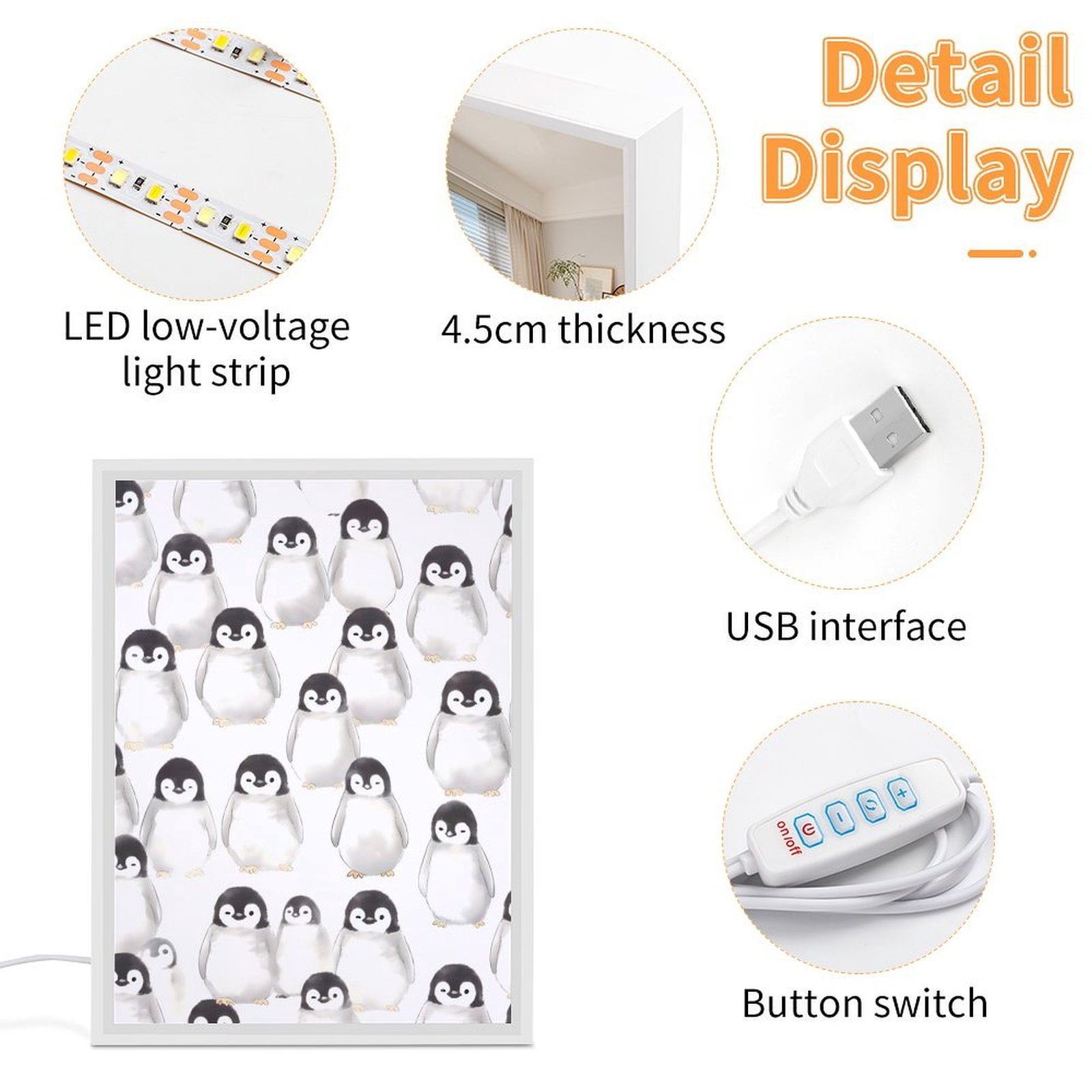 6.5x8.3in Mirror Nightlight Is Easy To Install Durable Easy To Oxidize And No Peculiar Smell For Nightlight Or Decoration Cute Baby Penguins