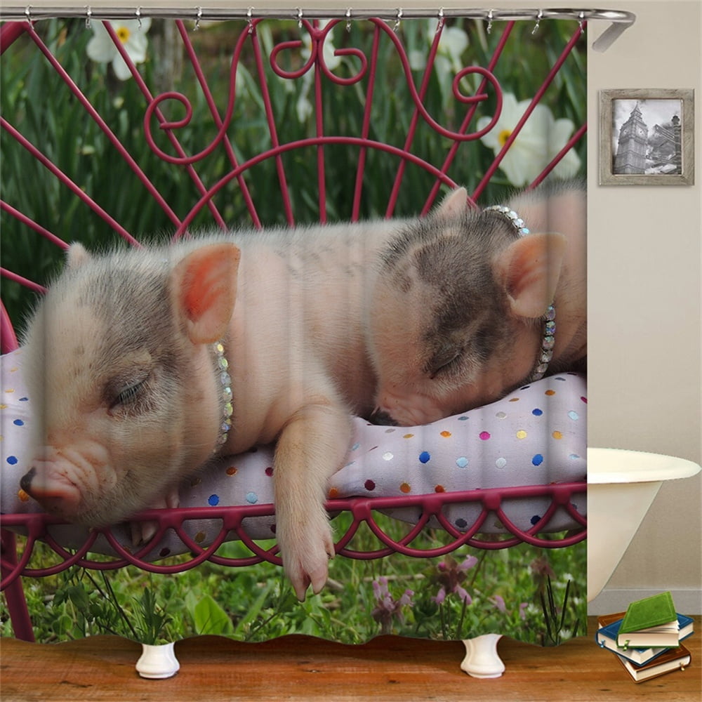 Shower Curtain Rich Pet Pig With Hooks Diamond Necklace Sleeping On ...