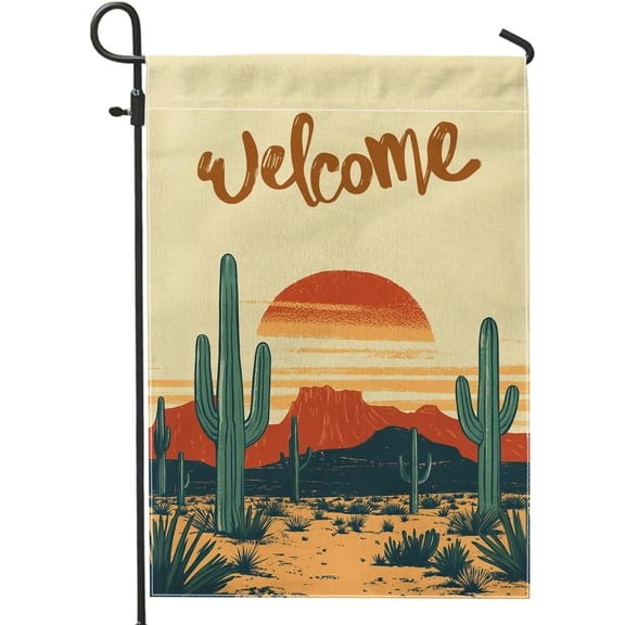 Vintage Western Cactus Burlap Garden Flag 12 x 18 Double Sided for Front or Backyard Porch Lawn