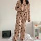 thumbnail image 5 of Pijamas de mujer verano primavera seda leche estampado de vaca cárdigan con solapa manga corta y larga de dos piezas dulce Casual ropa de casa para mujer L, 5 of 5