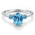thumbnail image 3 of Gem Stone King 14K White Gold Swiss Blue Topaz Engagement Ring for Women | 1.60 Cttw | Oval Checkerboard 8X6MM | Gemstone November Birthstone | Size 7, 3 of 6