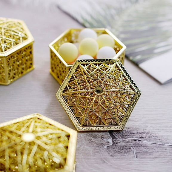 BalsaCircle 12 Gold 3" Mini Hexagon Treasure Boxes Favor Holders