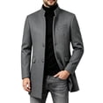thumbnail image 2 of Men's Pea Coat Slim Fits Winter Trench Overcoat,Stand Collar Button Front Outerwear with Pocket,Dress Jacket For Business Office Casual Warm Wear,Gray,M, 2 of 5