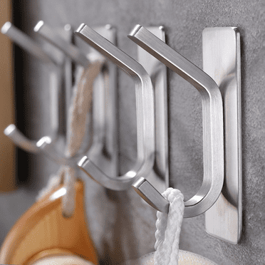 Towel Hook - Self Adhesive Hooks Bathroom Hooks Stainless Steel Robe Coat Hook 4-Packs