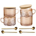 thumbnail image 1 of Juego de 4 tazas de café de cristal JVJRFQ 414 ml con tapas y cucharas, 1 of 6