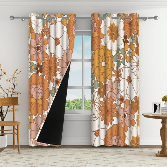 Aofoto Daisy Flower Pattern Blackout Curtain,Orange Floral Room Darkening Ombre Window Drapes,Set of 2,52 x 84 inch