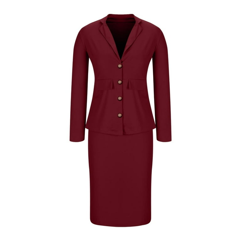 Stamzod Women's formal Office Business Work Jacket Skirt Suit Set Summer Solid Color Bodycon Dresses for Women Plus Size Spring Dresses Wine Xxxl