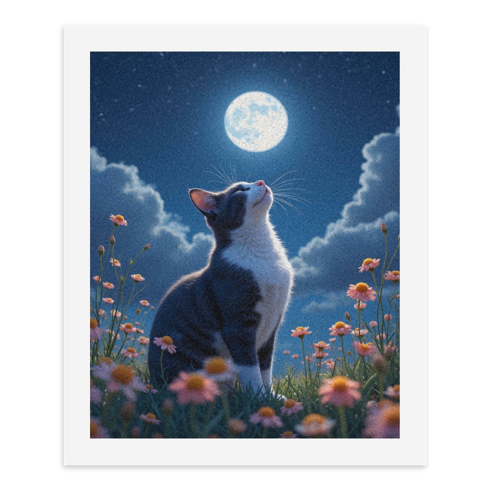 Paint by Numbers Kit for Adults, Cat Moonlight Blossoms Night Sky Paint by Numbers, Easy Paint by Numbers Kit for Adults Beginner, DIY Adult Paint by Number Kits on Canvas, Home Decor
