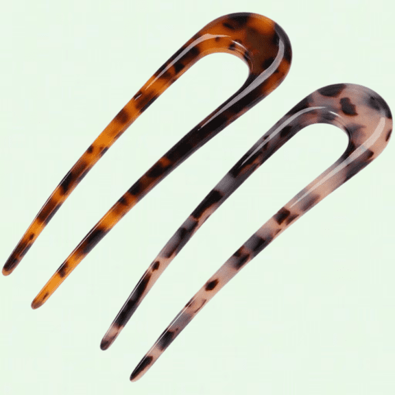 French Hair Fork Hair Pins, 2pcs Celluloid Chignon U Sticks for Buns (Random Color)