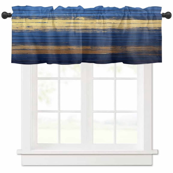 Navy Blue Yellow Valances for Windows Farmhouse Kitchen Curtains Valances Rod Pocket Valance Curtains for Kitchen Windows Modern Abstract Striped Art Window Valances for Bathroom Bedroom 42"x18"