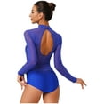 thumbnail image 3 of TiaoBug Women's Gymnastics Leotard Ballet Dance Top Long Sleeve Rhinestones Mesh Figure Ice Skating Bodysuit Royal Blue M, 3 of 7