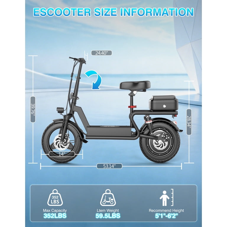 AZHAR GT12 Electric Scooter with Seat 1400W Peak Motor with Carry