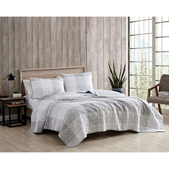 Eddie Bauer Home | Boulder Collection | Quilt Set - 100% Cotton, Reversible, Lightweight Bedding with Matching Shams, Pre-Washed for Added Comfort, King, Grey