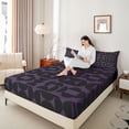 thumbnail image 4 of Homewish Fashion Minimalst Adult Queen Sheet Sets, Black Purple Square Cycle Flat Sheet, Modern Abstract Queen Fitted Sheet, Breathable Home Decor, 4 Pieces, 4 of 7