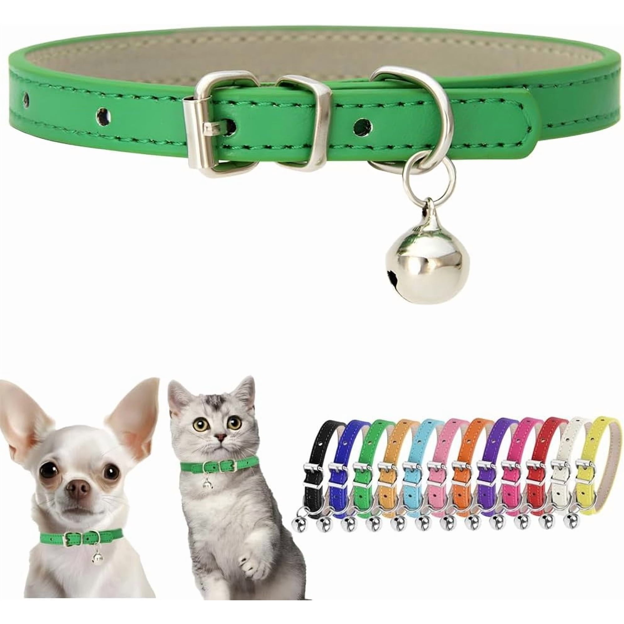XXS Dog Collar with Bell Girls PU Leather Puppy Collar with Bell Adjustable Buckle Kitten Cat Collars for XXSmall XS Tiny Little Extra Small Breed Female Pets Like Chihuahua XX-Small