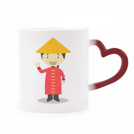 

Red Long Gown China Cartoon Heat Sensitive Mug Red Color Changing Stoneware Cup