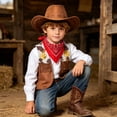 thumbnail image 5 of mgoYE Cowboy Cowgirl Outfits for Boys, Toddler Kids Dress Up Role Play Parties Cowboy Kids' Vest & Bandana Set Hat(Brick Red,3-4 Years), 5 of 7