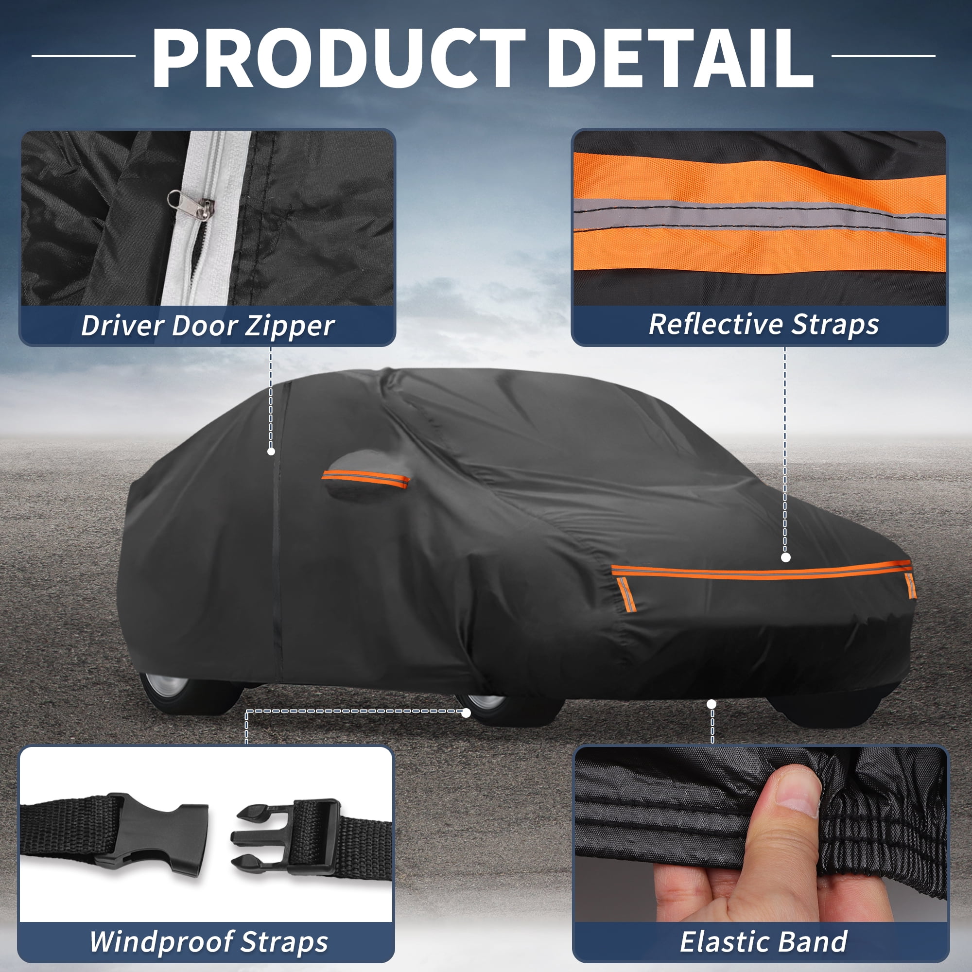 Unique Bargains Car Cover Alum Film for Hatchback Black 200.79"x74.8"x49.21"