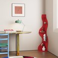 thumbnail image 3 of Yowos Corner Bookshelf, 5 Tier Modern Wall Shelf Bookcase Small Storage Rack Wavy Stylish Accent for Small Space, Plant Stand, Red, 3 of 10