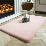 Fluffy Faux Rabbit Fur Area Rugs, Soft Indoor Decorative Mat, 2 x 3 Feet, Rectangle Pink, 1 Pack