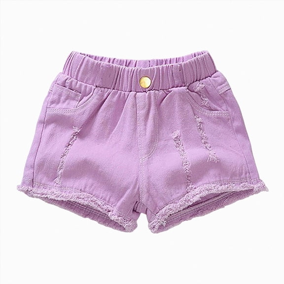 dmqupv Toddler Girl Shorts Girls' High Waist Shorts Casual Ruffle Shorts with Pockets Kids Summer Clothes Purple,5-6 Years